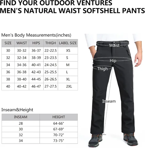 Miniatura 6 de Outdoor Ventures Lite - Pantalones deportivos impermeables y resistentes al viento para hombre, con forro polar, para senderismo, esquí, nieve