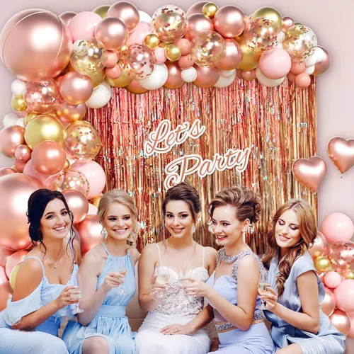 Miniatura 7 de Kit de guirnalda de arco de globos de oro rosa de 157 piezas, globos metálicos de oro rosa y oro rosa blanco para cumpleaños, baby shower, despedida