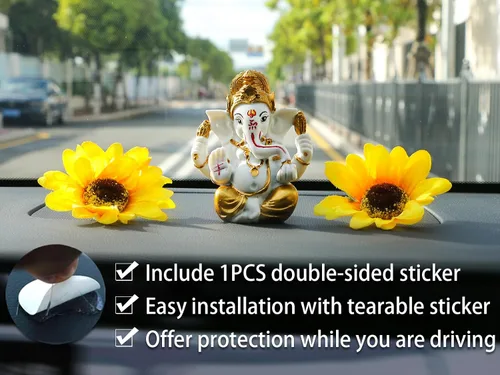 Miniatura 4 de Ganesha dorada para tablero de instrumentos de automóvil, 3.5 pulgadas de alto, tono dorado, estatua de Lord Ganpati, ídolo hindú de Ganesh