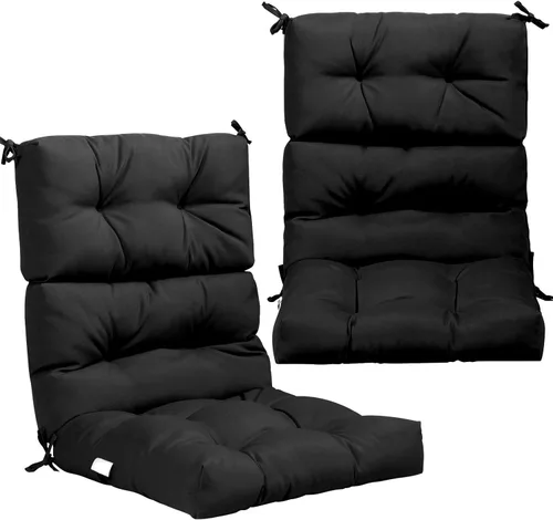 Miniatura 20 de Tangkula Cojín para silla de respaldo alto para patio, almohadillas de asiento para silla con lazos antideslizantes, cojines de repuesto