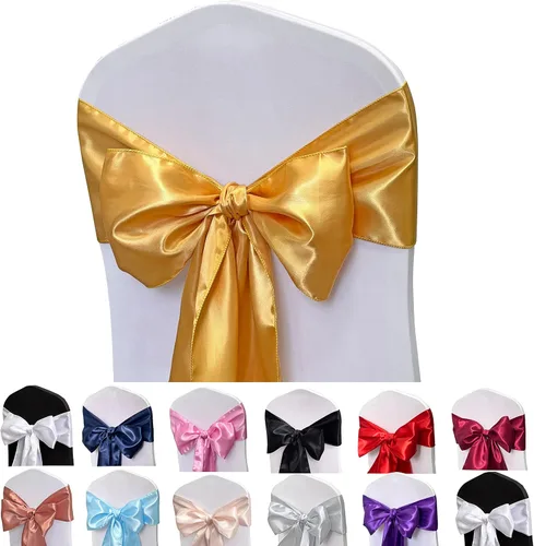 Miniatura 10 de Bandas de satén para silla, lazos para silla, 12 lazos para silla, bandas traseras para bodas, fiestas, eventos, banquetes, decoración de fundas