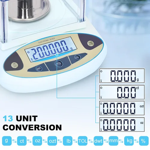 Miniatura 3 de Balanza de laboratorio 500g*0.001g, balanza analítica de alta precisión con parabrisas, balanza electrónica científica, balanza de precisión digital