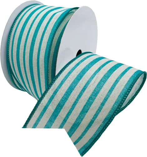 Miniatura 4 de Morex Ribbon Cinta de rayas de cabaña de lino con cable, 1.5 pulgadas por 10 yardas, verde manzana, 7579.40/10-550