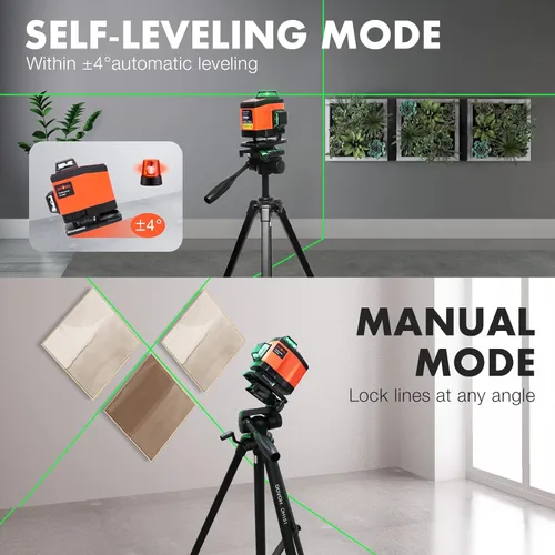 Miniatura 2 de DOVOH Nivel láser de 4 x 360 ° autonivelante, nivelador láser de 16 líneas para construcción de pavimentos y techo recargable, haz verde, soporte