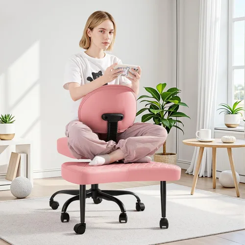 Miniatura 10 de GUNJI Silla de oficina ergonómica con patas cruzadas, silla de meditación giratoria de 360° con ruedas, silla para TDAH con reposapiés, soporte Negro