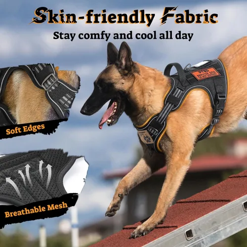 Miniatura 4 de rabbitgoo - Arnés para perros pequeño sin tirones, chaleco táctico de servicio con Molle y asa de control, arnés militar ajustable y reflectante