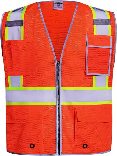 Miniatura 24 de SKSAFETY Chaleco de seguridad de nivel profesional con 10 bolsillos, chaleco de alta visibilidad clase 2 con cremallera, chaleco de alta visibilidad