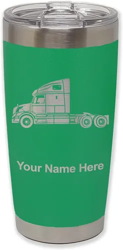 Miniatura 37 de LaserGram Taza aislada al vacío de 20 onzas, cabina de camión, grabado personalizado incluido (negro)