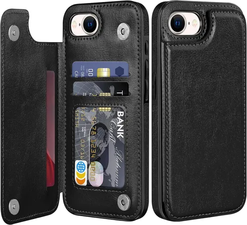 Miniatura 19 de Bizzib para iPhone 16 Plus funda tipo billetera con soporte para tarjetas, funda protectora a prueba de caídas y golpes de poliuretano premium