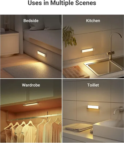 Miniatura 6 de Lyridz Luces recargables para debajo del gabinete con sensor de movimiento ajustable de 90 grados, luces LED inalámbricas de armario de 1500 mAh