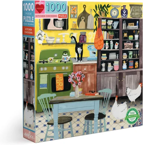 eeBoo Rompecabezas de 1000 piezas de gallinas de cocina para adultos, cuadrado de 23 x 23 pulgadas, fabricado con tablero reciclado y tinta a base