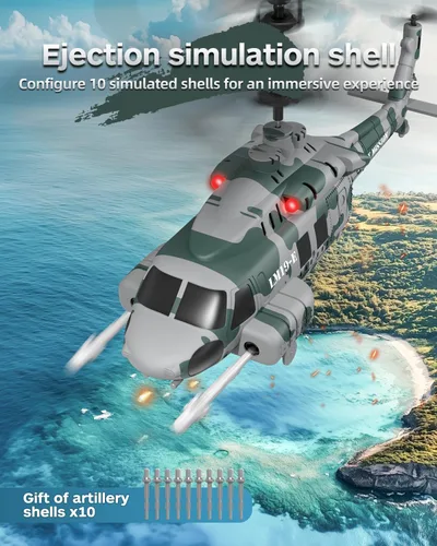Miniatura 4 de Helicóptero RC, LM19-E Helicóptero de control remoto de 2.4 GHz con 10 misiles lanzables, luz LED, retención de altitud, despegue con una tecla