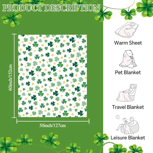 Miniatura 3 de Manta del día de San Patricio con trébol de shamrock, manta de franela para arrojar de 40"x50" de trébol de la suerte, regalo para adultos y niños