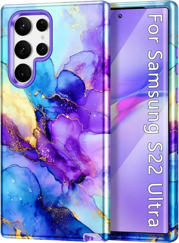 Miniatura 26 de Btscase Funda para Samsung Galaxy S22 Ultra 5G, patrón de mármol 3 en 1, resistente a prueba de golpes, cuerpo completo, policarbonato duro