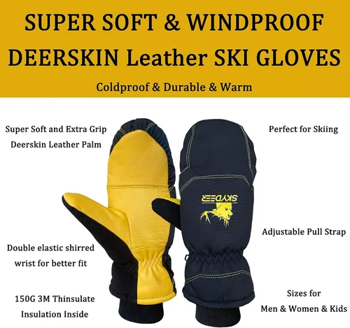 Miniatura 3 de SKYDEER Guantes de esquí súper cálidos con piel de ciervo suave y aislamiento Thinsulate de 150 G 3M (SD8753M)