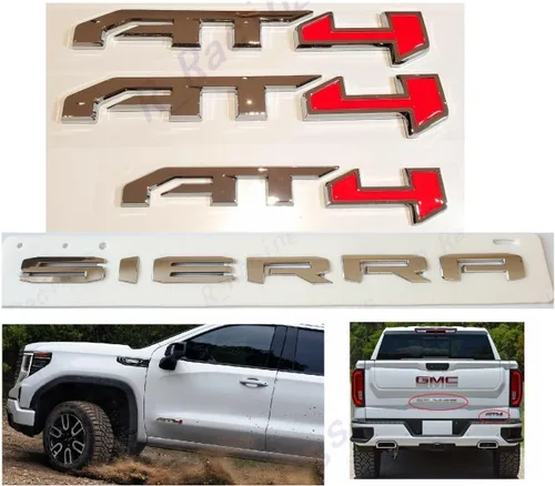 Miniatura 5 de Emblemas de insignia AT4 de 3 piezas en color negro para GMC Yukon, Sierra y Canyon 2021-2023, apto para puertas y portón trasero, compatible
