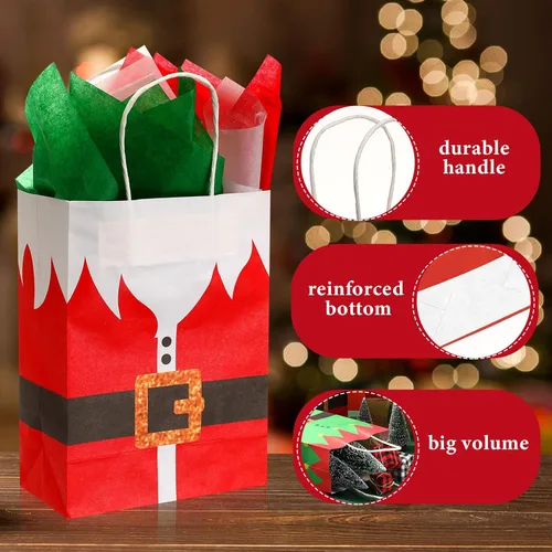Miniatura 3 de Nuanchu Paquete de 24 bolsas de regalo de papel de Navidad a granel con asas, bolsas de regalo de traje de Papá Noel de 8.7 x 6.3 x 3.15 pulgadas