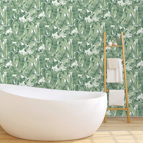 Miniatura 2 de Tempaper Jungle Green Tropical - Papel tapiz removible para despegar y pegar, paquete de dos, 20.5 pulgadas x 16.5 pies, fabricado en los Estados