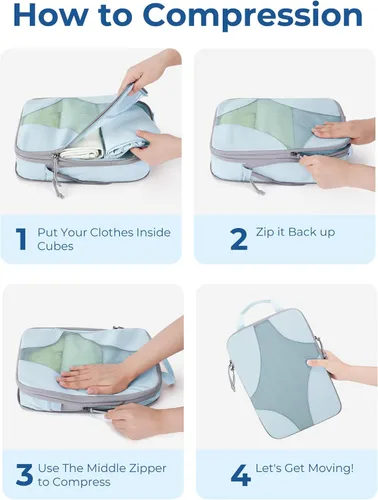 Miniatura 5 de BAGSMART Cubos de embalaje de compresión para viajes, organizador de equipaje comprimible para cruceros, artículos esenciales de viaje ligeros