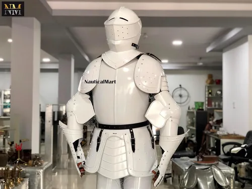 Miniatura 4 de NauticalMart Combate Armadura de cuerpo completo Caballero blanco Traje medieval usable de armadura
