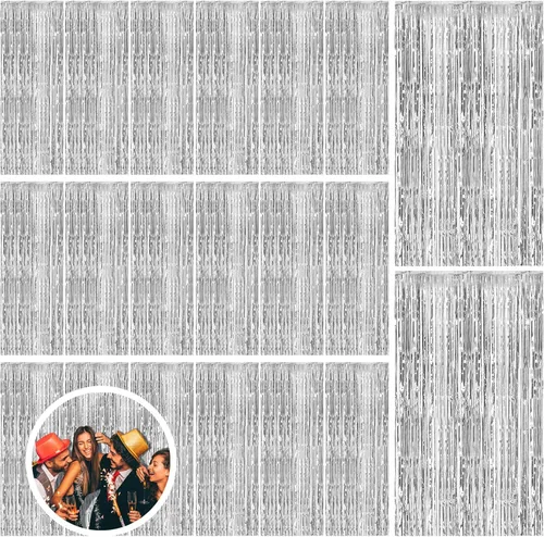 Miniatura 55 de Paquete de 2 cortinas de serpentinas negras para fiestas, telón de fondo de flecos de oropel de papel de aluminio, decoraciones para fiestas