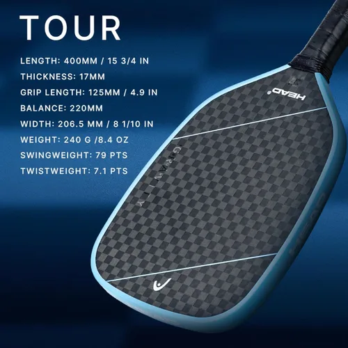 Miniatura 7 de HEAD Gravity Tour 2025 - Pala de pickleball - Superficie de carbono crudo, paleta de control, forma compacta de punto dulce, ThermoTech, paredes