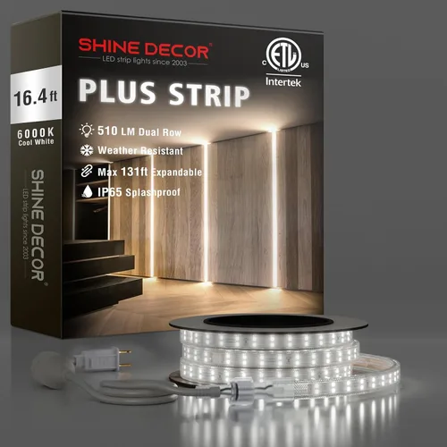 Miniatura 19 de Shine Decor Tira de luces LED Plus CA 120V, cuerda brillante de doble fila conectable, ETL IP65 impermeable y resistente a la intemperie para Blanco