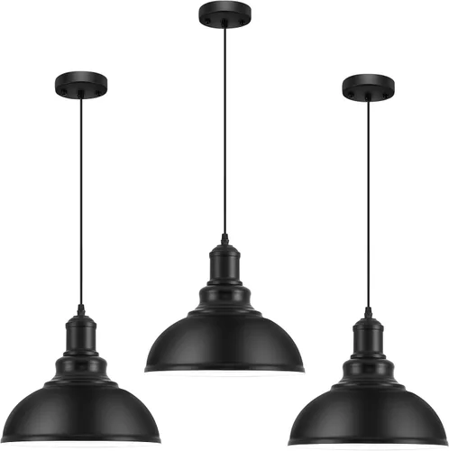 Miniatura 10 de Luces Colgantes, Lámpara Colgante de Estilo Rústico con Pantalla de Metal (Interior Blanco), Iluminación Colgante Industrial Negro Mate para Isla