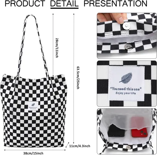 Miniatura 147 de Ayieyill - Bolsa de pana para mujer y niña, con correa de lona para colgar al hombro, bolsa con bolsillo