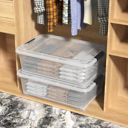 Miniatura 5 de Paquete de 3 cajas de almacenamiento transparentes de 20 cuartos de galón con ruedas, contenedores de plástico debajo de la cama con tapas