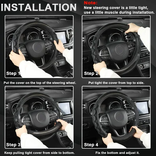 Miniatura 5 de Funda para Volante GIANT PANDA para Toyota, Funda para Volante de Coche Auto para Toyota Highlander Rav4 Corolla Camry, Tamaño Estándar - Negro