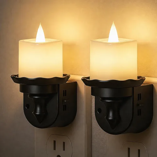 Miniatura 9 de L LOHAS LED - Luz de noche en forma de vela sin llama, luz nocturna enchufable, sensor de crepúsculo a amanecer regulable con rotación de 350°