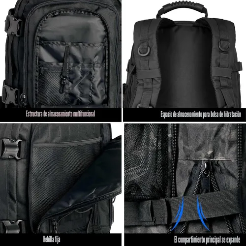 Miniatura 9 de Miramrax - Mochila táctica militar del ejército - Paquete de asalto para hombres, mochilas Molle, bolsa de evacuación, paquete de 3 días para Negro