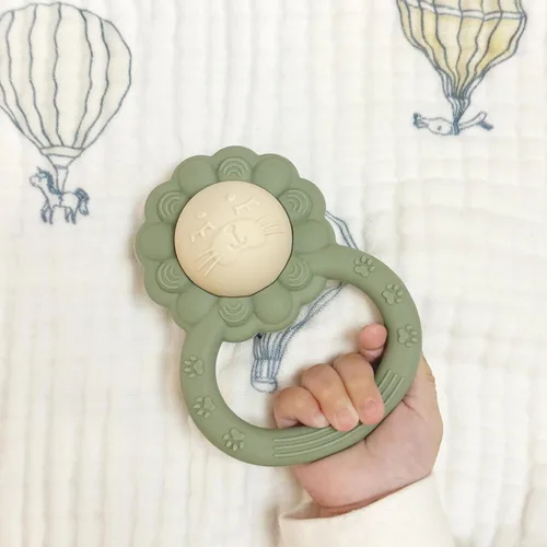 Miniatura 2 de Sonajero mordedor, juguete sensorial Montessori con forma de león, silicona de grado alimenticio, sin BPA, esenciales para recién nacidos