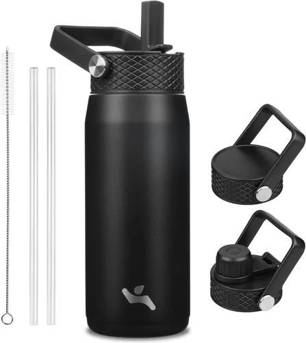 Miniatura 55 de Konokyo - Botella de agua aislada de 18 onzas, botellas deportivas de acero inoxidable con 3 tapas, verde militar