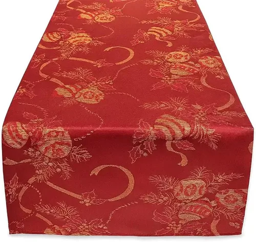 Miniatura 2 de Fennco Styles Royal De Noel - Camino de mesa jacquard con diseño navideño de 16 pulgadas de ancho x 36 pulgadas de largo, rojo