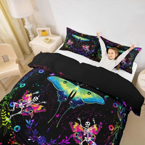 Miniatura 23 de Erosebridal Juego de ropa de cama bohemio con sol y luna, funda de edredón hippie de 3 piezas, colorida funda de edredón teñida anudada, funda