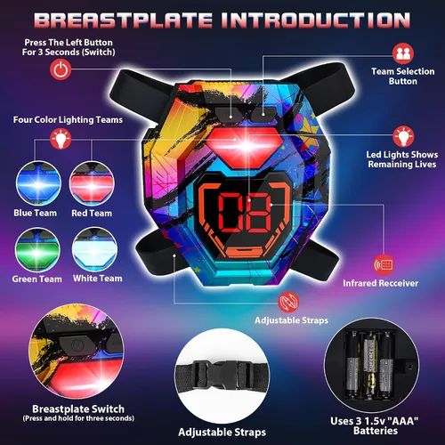 Miniatura 4 de Juego de 4 Pistolas de Laser Tag con Chalecos de Pantalla de Puntuación LED Digital, Regalos para Adolescentes y Adultos Niños y Niñas, Adultos