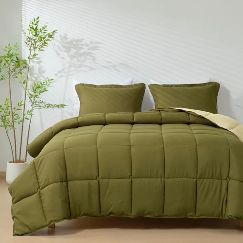 Miniatura 15 de HIG Edredón de relleno alternativo, 3 piezas, king/California king, reversible, toda estación, 2 fundas decorativas, acolchado, pestañas de esquina