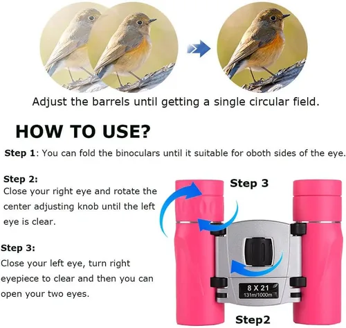 Miniatura 4 de Binoculares compactos de 8 x 21 para adultos y adolescentes, mini prismáticos ópticos completos pequeños para observación de aves, ópera, Rosa