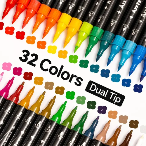 Miniatura 10 de Arrtx Bolígrafos de pintura acrílica negra, paquete de 8 marcadores de punta de pincel y punta fina (doble punta) marcadores de pintura negra
