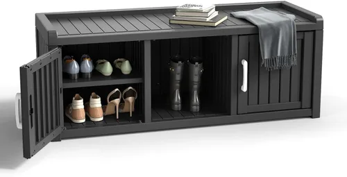 ROJIK Gabinete de zapatos resistente al agua y a los rayos UV, banco de almacenamiento para interior y exterior con estantes ajustables, para