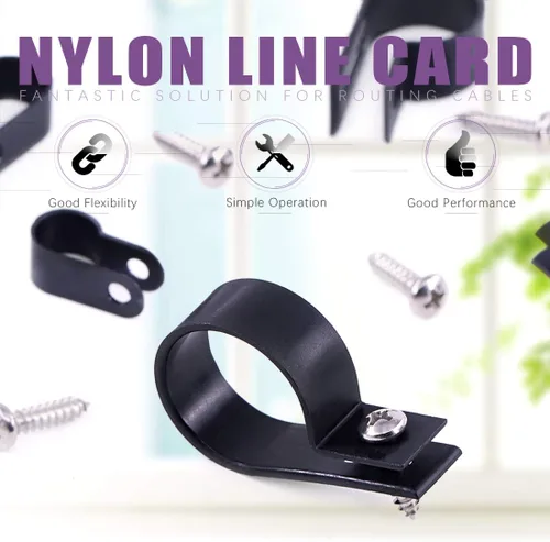 Miniatura 5 de Swpeet Paquete de 135 clips de cable tipo R de nailon negro de 6 tamaños, 1/4 pulgadas, 5/16 pulgadas, 3/8 pulgadas, 1/2 pulgadas, 3/4 pulgadas, 1
