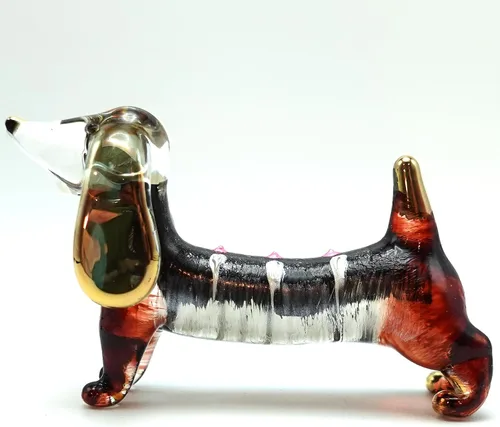 Miniatura 16 de Figuras en miniatura de perro salchicha soplado a mano, arte de animales coleccionables, regalo para decoración del hogar (4 pulgadas, azul negro)