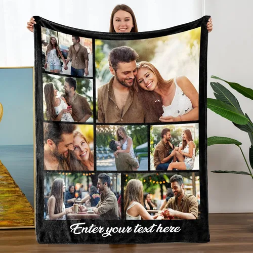 Miniatura 10 de Mantas personalizadas con fotos, manta personalizada con nombre de imagen para esposa, marido, novio, novia, aniversario, Navidad, cumpleaños, 1 Foto