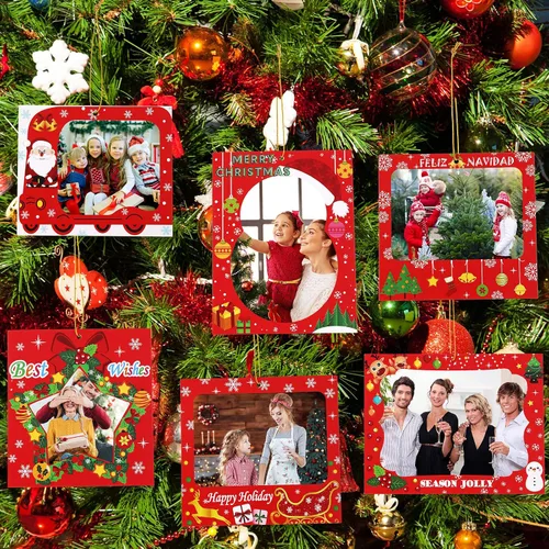 Miniatura 5 de Zonon 30 marcos de fotos de Navidad, marcos de fotos familiares, adornos colgantes para árbol de Navidad, fiesta de Año Nuevo, mejores deseos