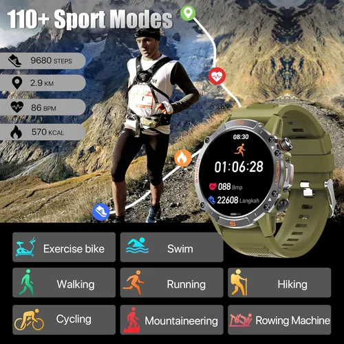 Miniatura 2 de WalkerFit Reloj Inteligente Militar Resistente para Hombres 1.43" AMOLED Smartwatch, Siempre Encendido, IP68 Resistente al Agua para Nadar, Monitor