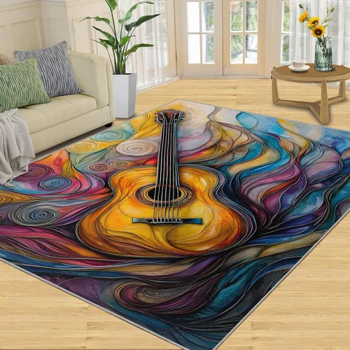 Miniatura 12 de Alfombra de guitarra, alfombra de 2 x 3 pies para entrada, alfombra de área musical, alfombra lavable de guitarra fresca para dormitorio, alfombra
