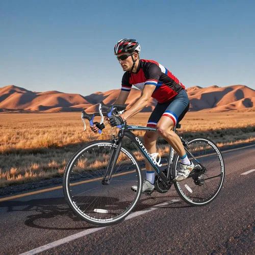 Miniatura 8 de Outroad - Bicicleta de carretera de 14-21 velocidades 700C con marco de aleación de aluminio ligero, bicicleta de viaje con frenos de doble disco/V