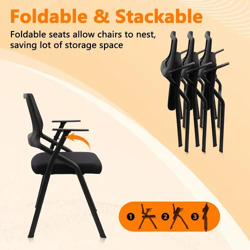 Miniatura 5 de CLATINA Sillas de oficina apilables y plegables con soporte lumbar ergonómico y cojín de asiento grueso, silla de recepción de tela de malla